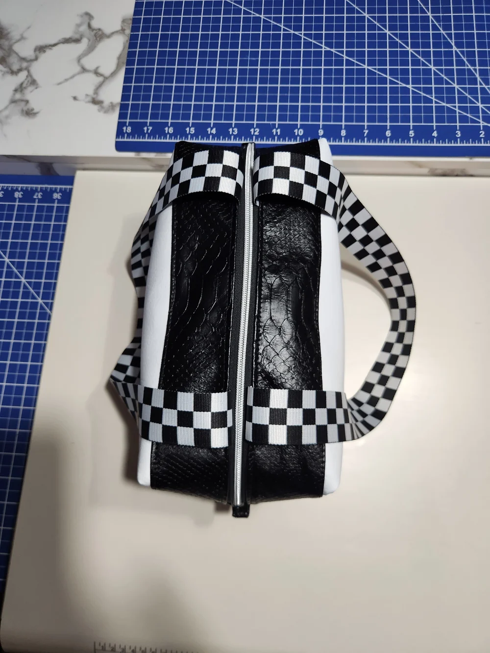 Black & White Checker Strap Cosmetic Bag
